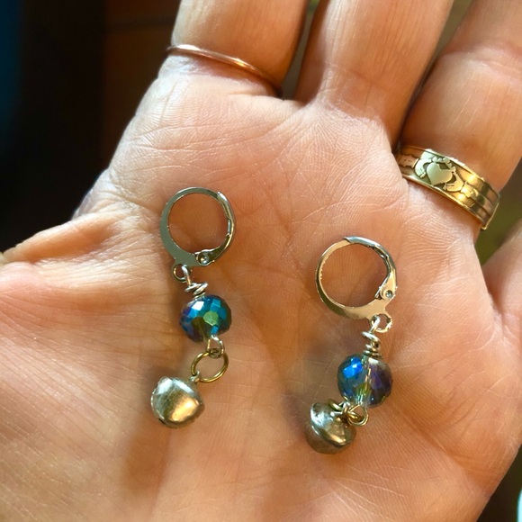 Hand Crafted Crystal & Mini Bell Earrings - Picture 2 of 2